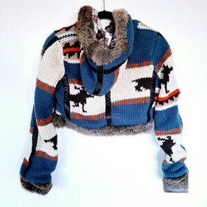 La Rok Hooded Cropped Sweater  With Fur